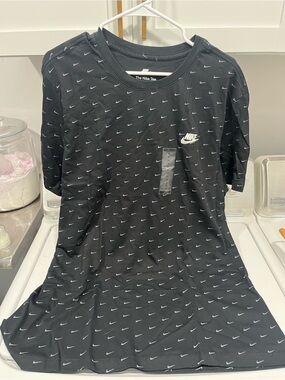 Nike Black Short Sleeve Tee with All-Over Mini White Swooshes